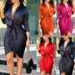 Women's Lace-up Midi Shirt, Elegant Fashion Party Dress