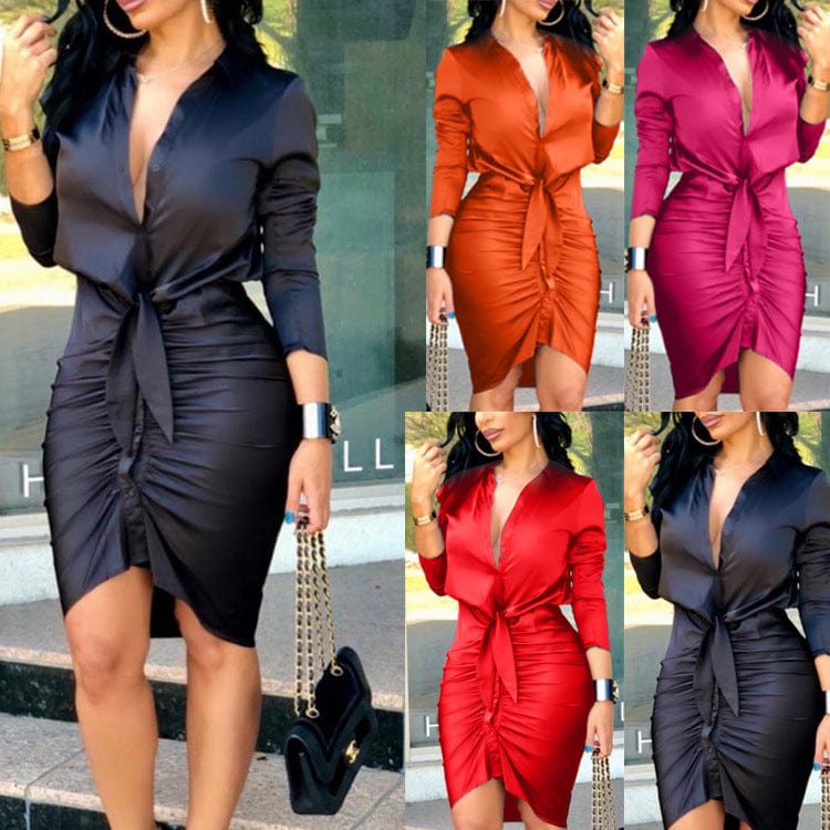 Women's Lace-up Midi Shirt, Elegant Fashion Party Dress