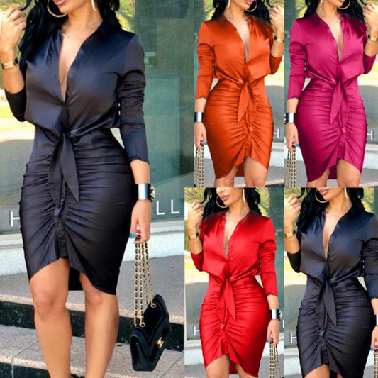 Women's Lace-up Midi Shirt, Elegant Fashion Party Dress